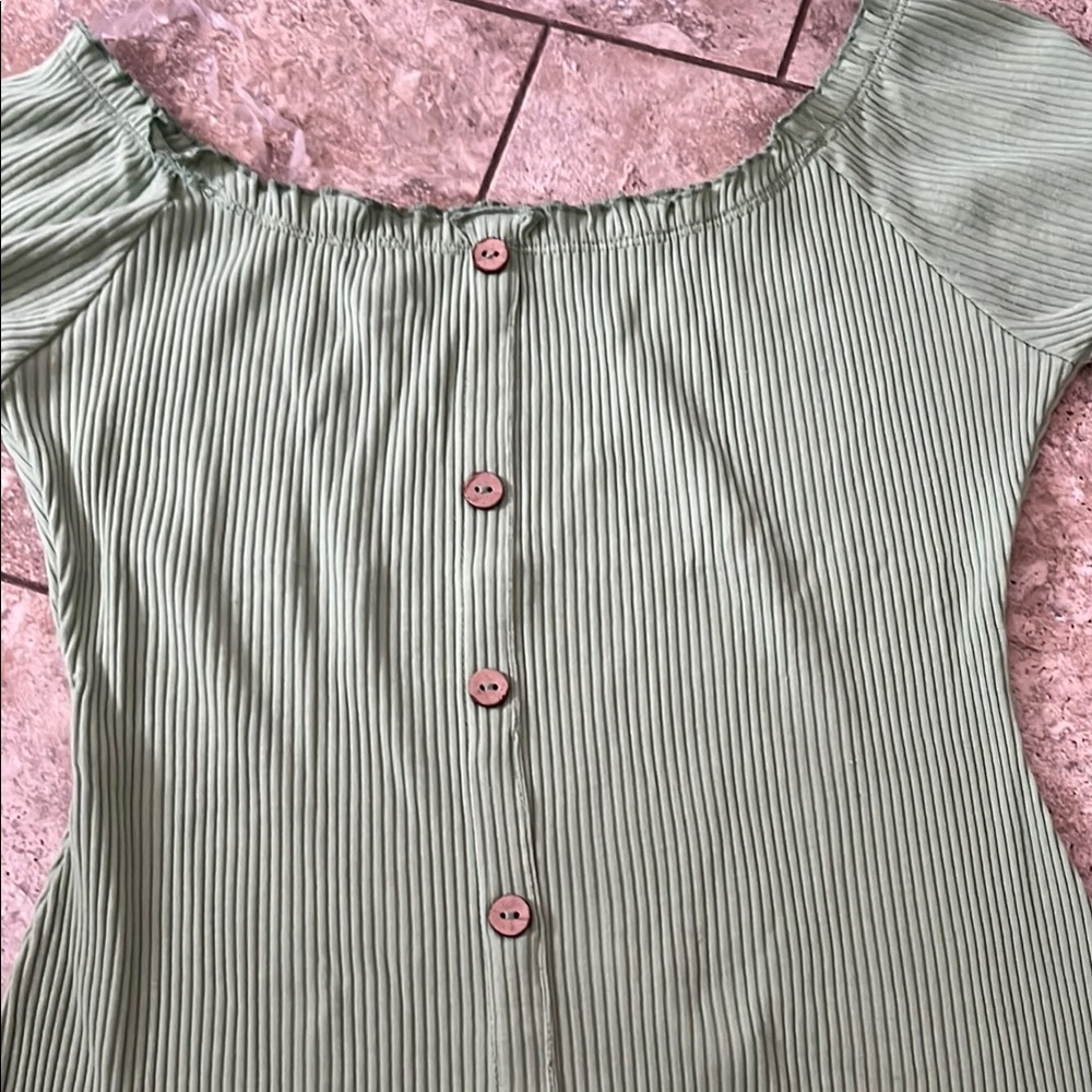 Green Off-Shoulder Ruffled Mini Dress - Picture 3 of 3